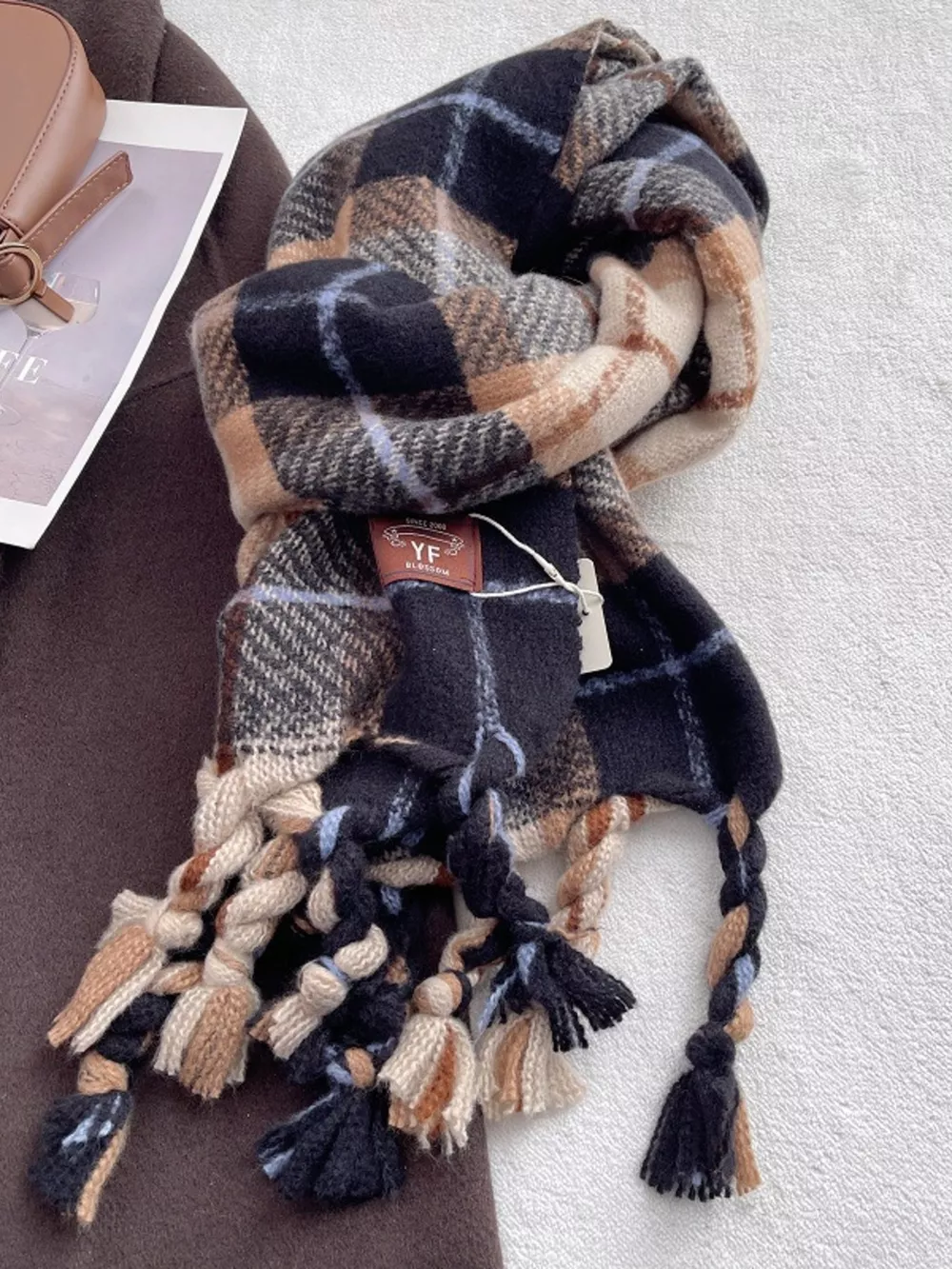 Warm Plaid Tassel Scarf, image 4