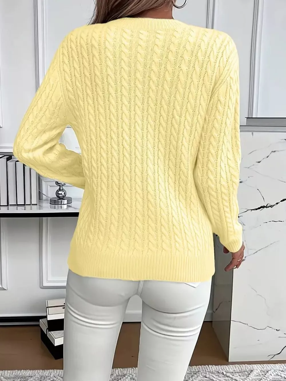 Cable Knit Round Neck Sweater, image 2
