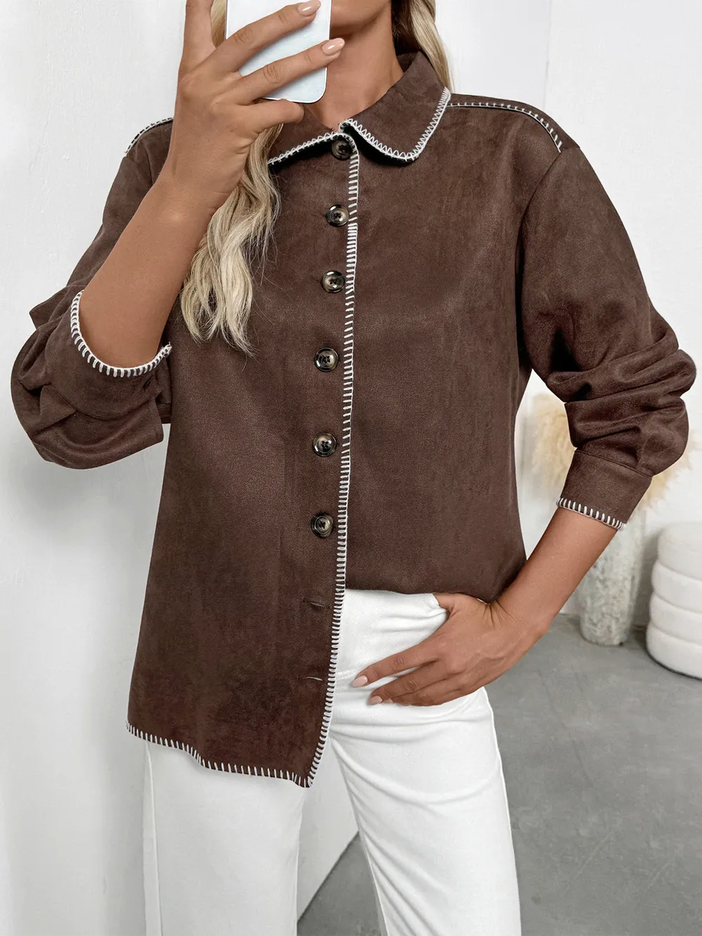 Button Up Contrast Trim Jacket, image 3