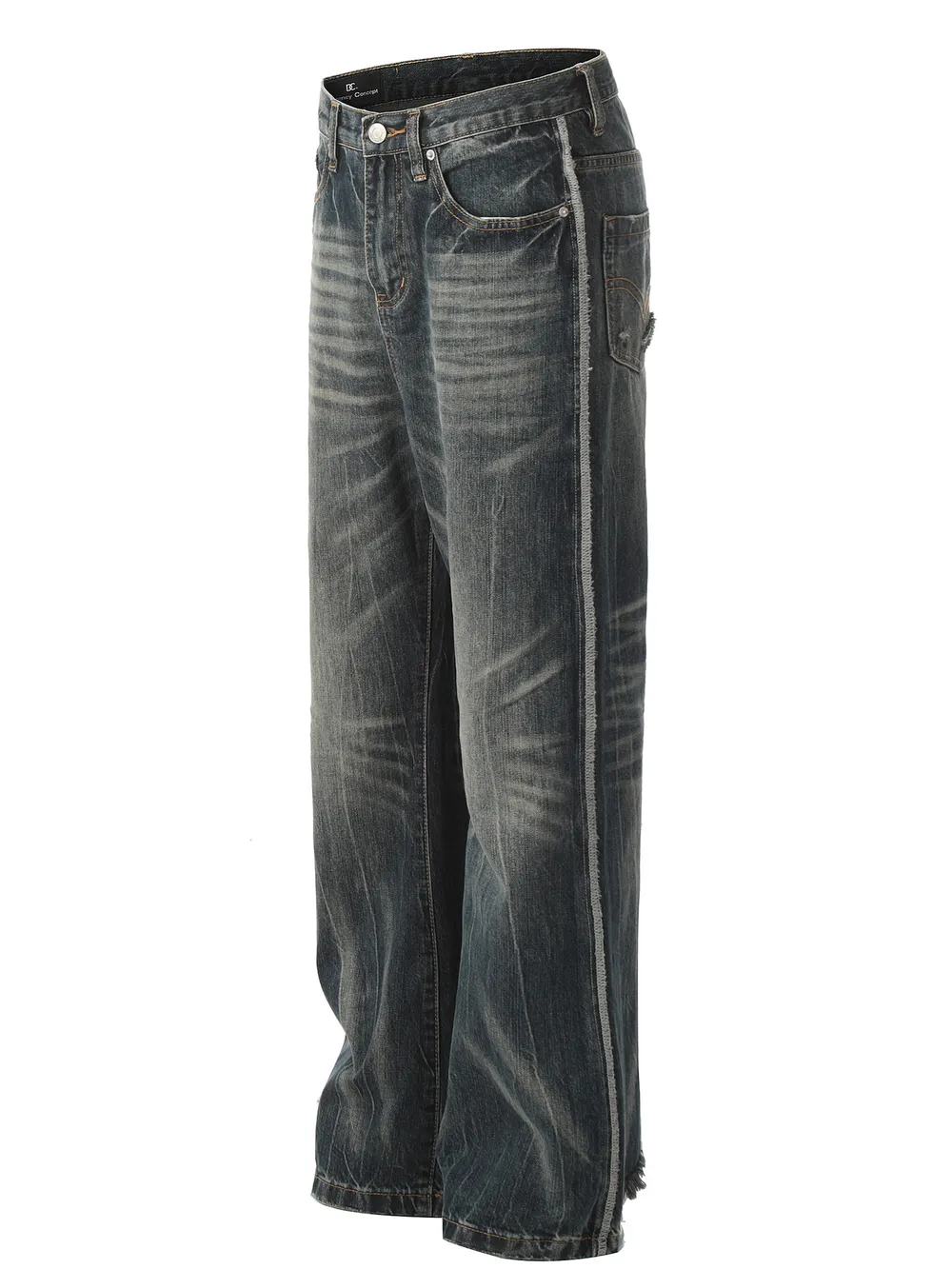 Men's Seam Detail Cat's Whisker Washed Straight Jeans, image 2