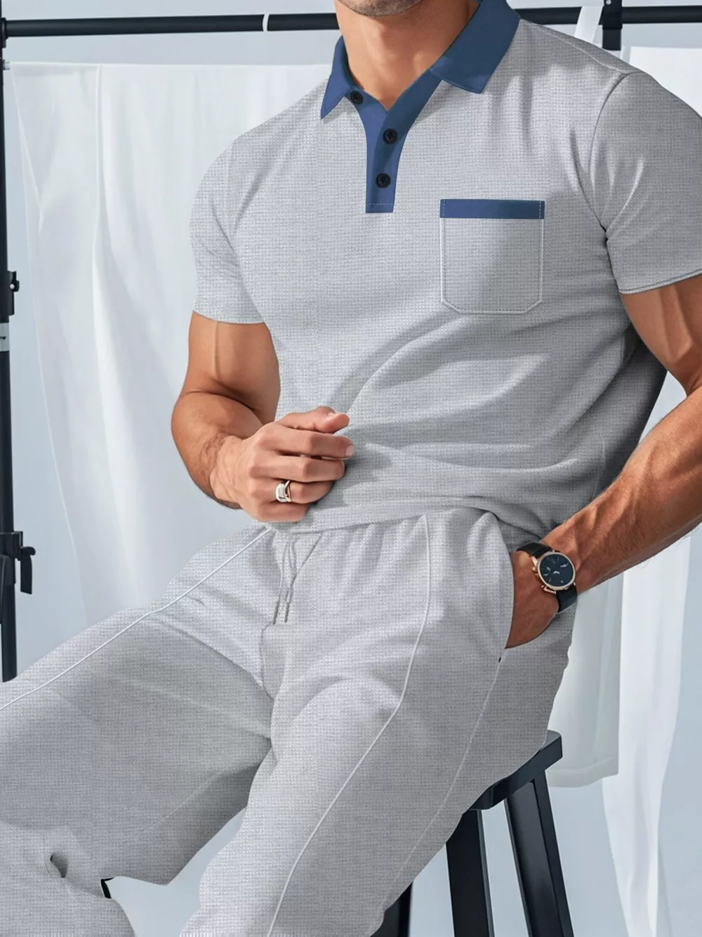 Men's Full Size Short Sleeve Polo and Pants Set Plus Size, image 12
