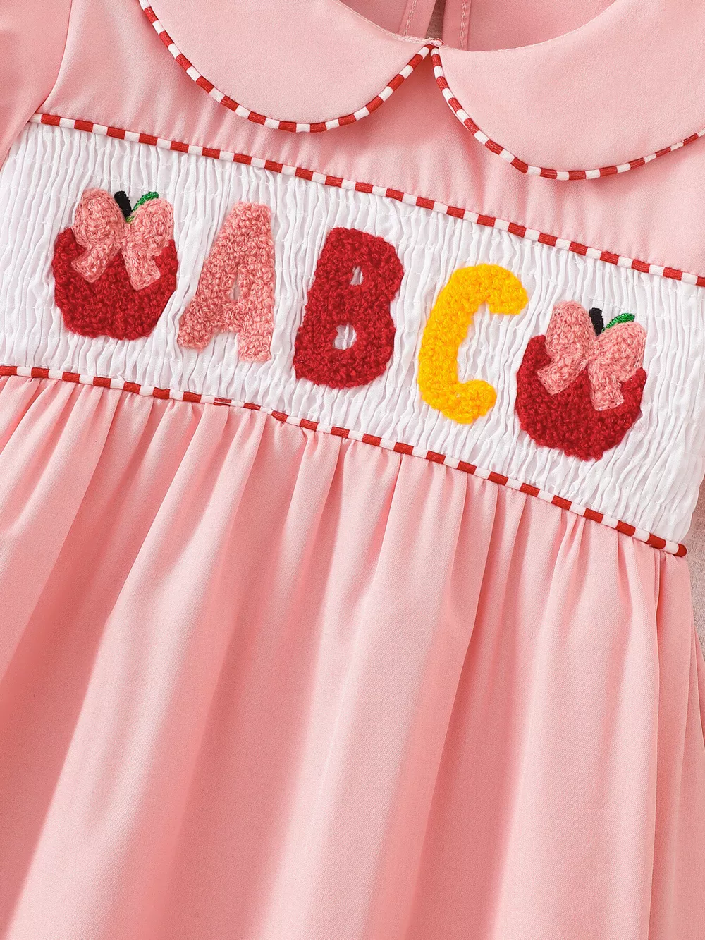 Children's Smocked ABC Apple Embroidered Peter Pan Collar Dress, image 3