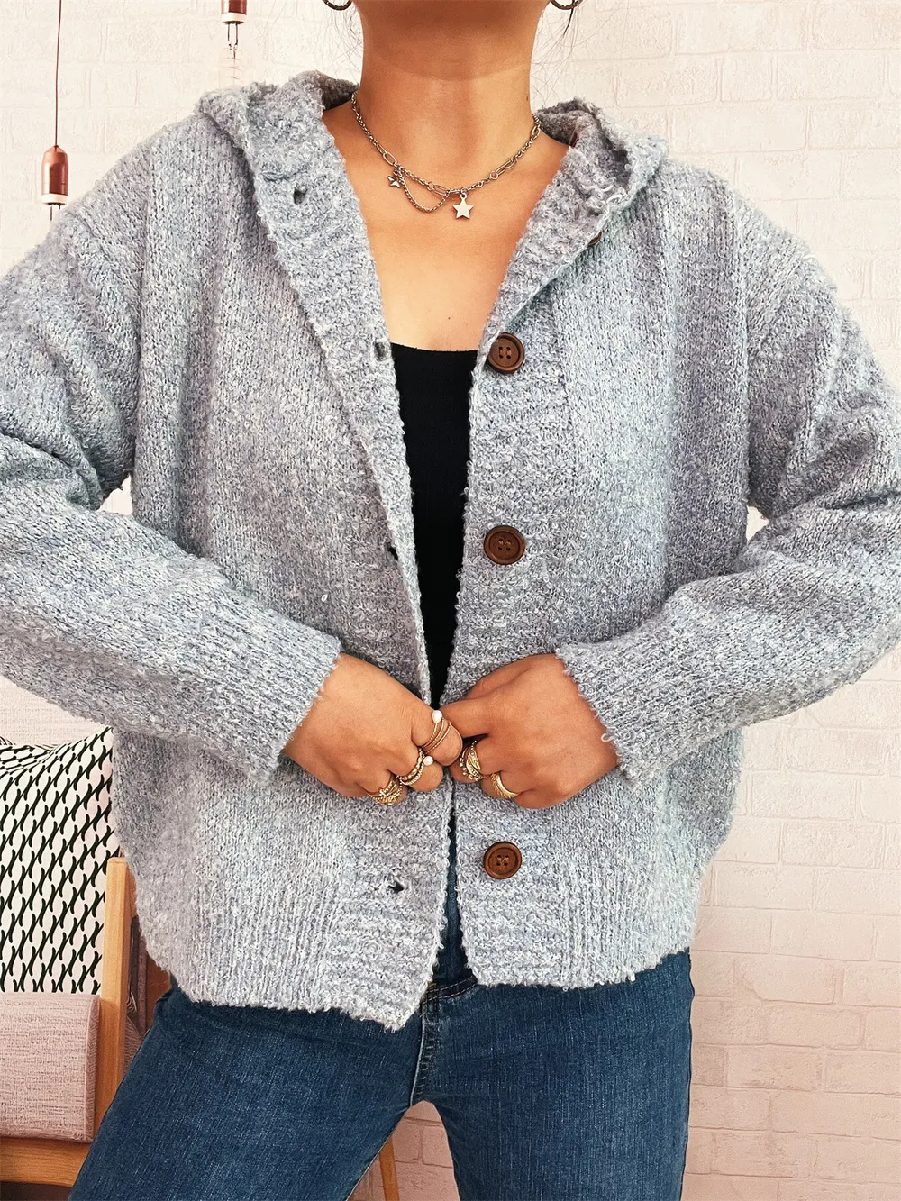 Cozy Button-Up Hooded Cardigan, image 8