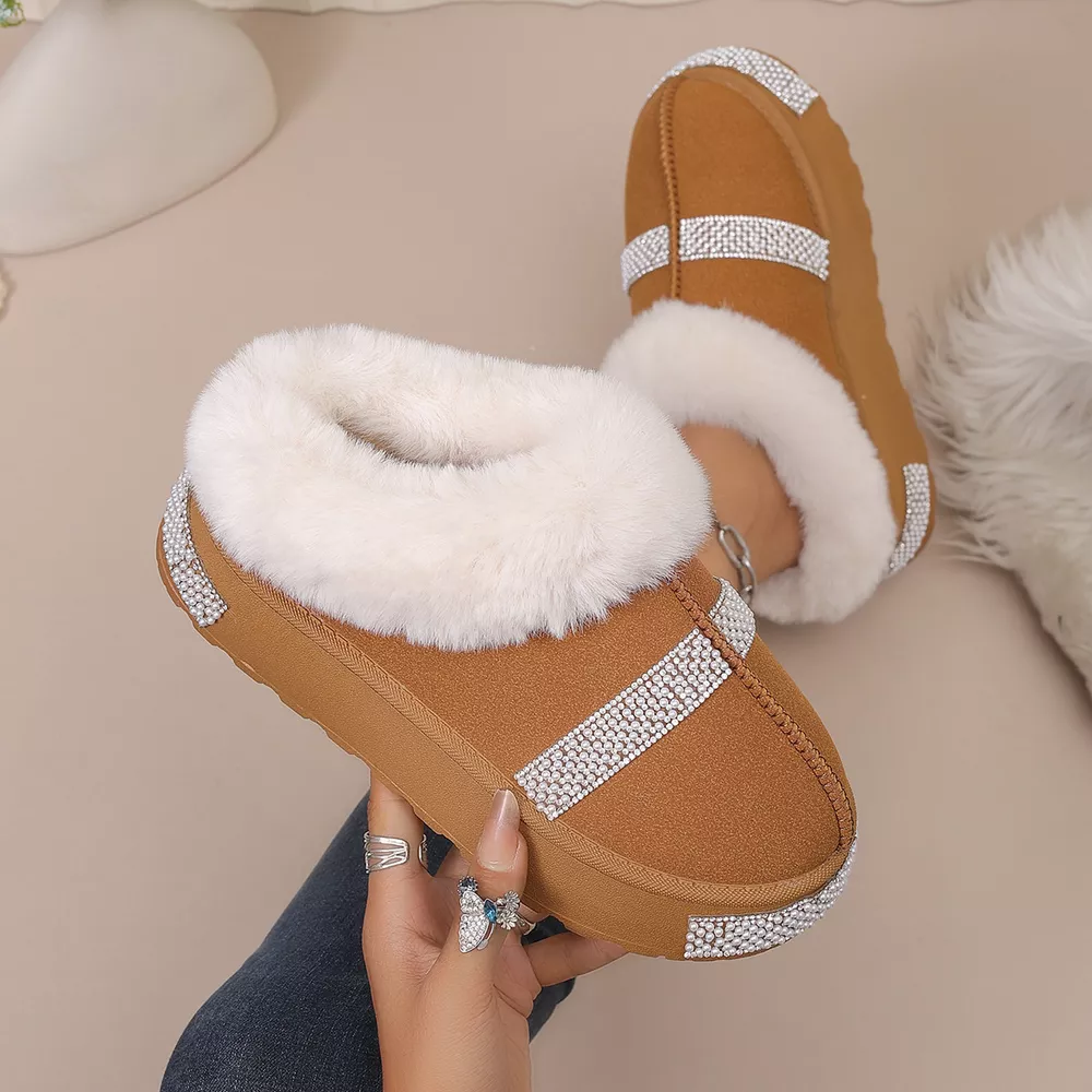 Rhinestone Embellished Faux Fur Lined Platform Boots, image 7