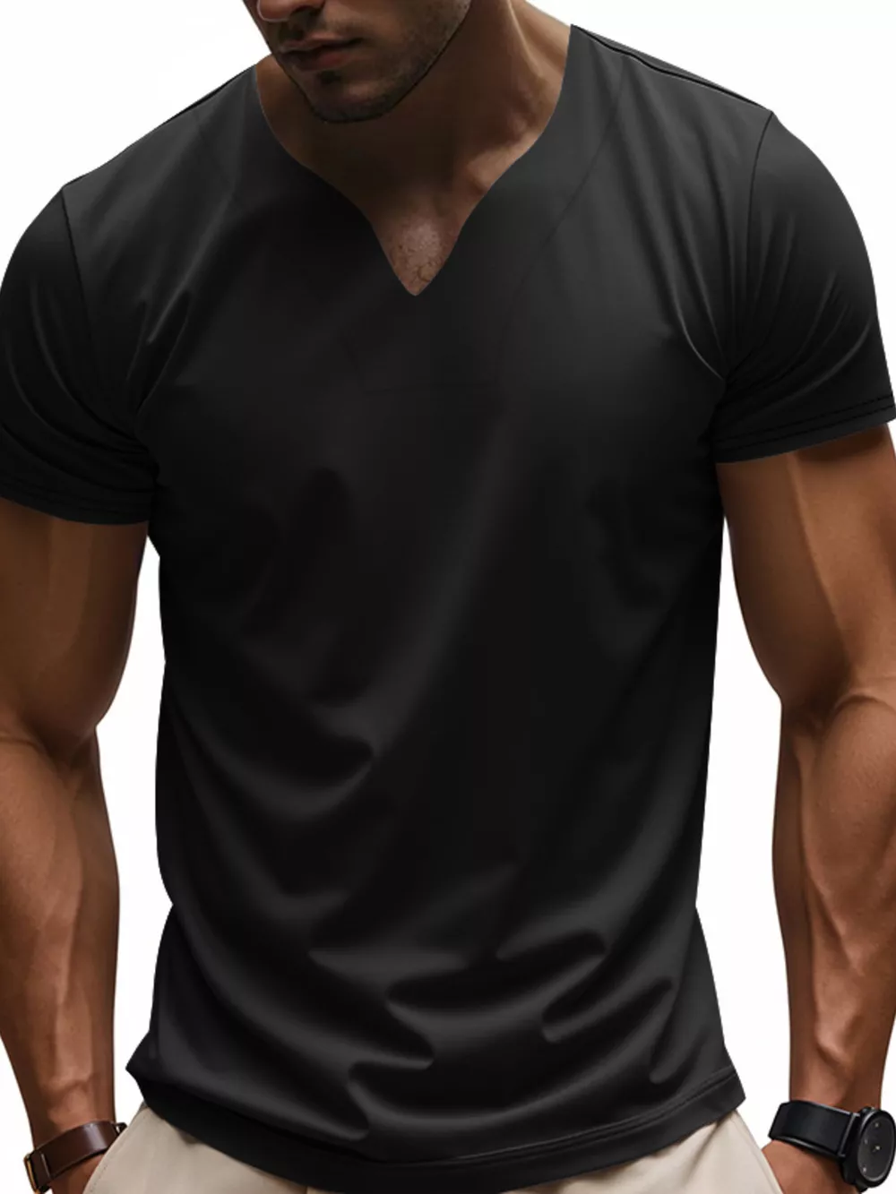 Men's Full Size Casual V-Neck Short Sleeve T-Shirt Plus Size, image 3