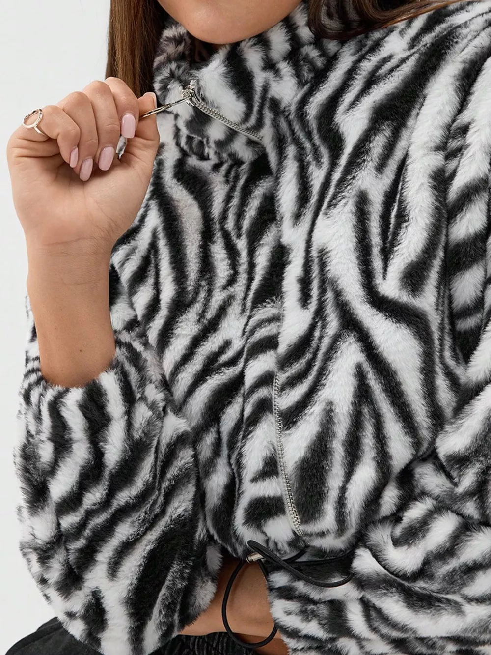 Zebra Print Plush Cropped Jacket, image 5