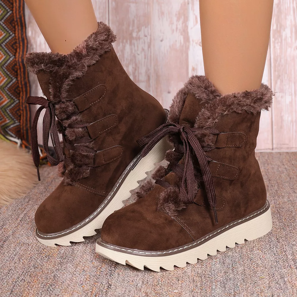 Fuzzy Trim Lace-Up Boots, image 5