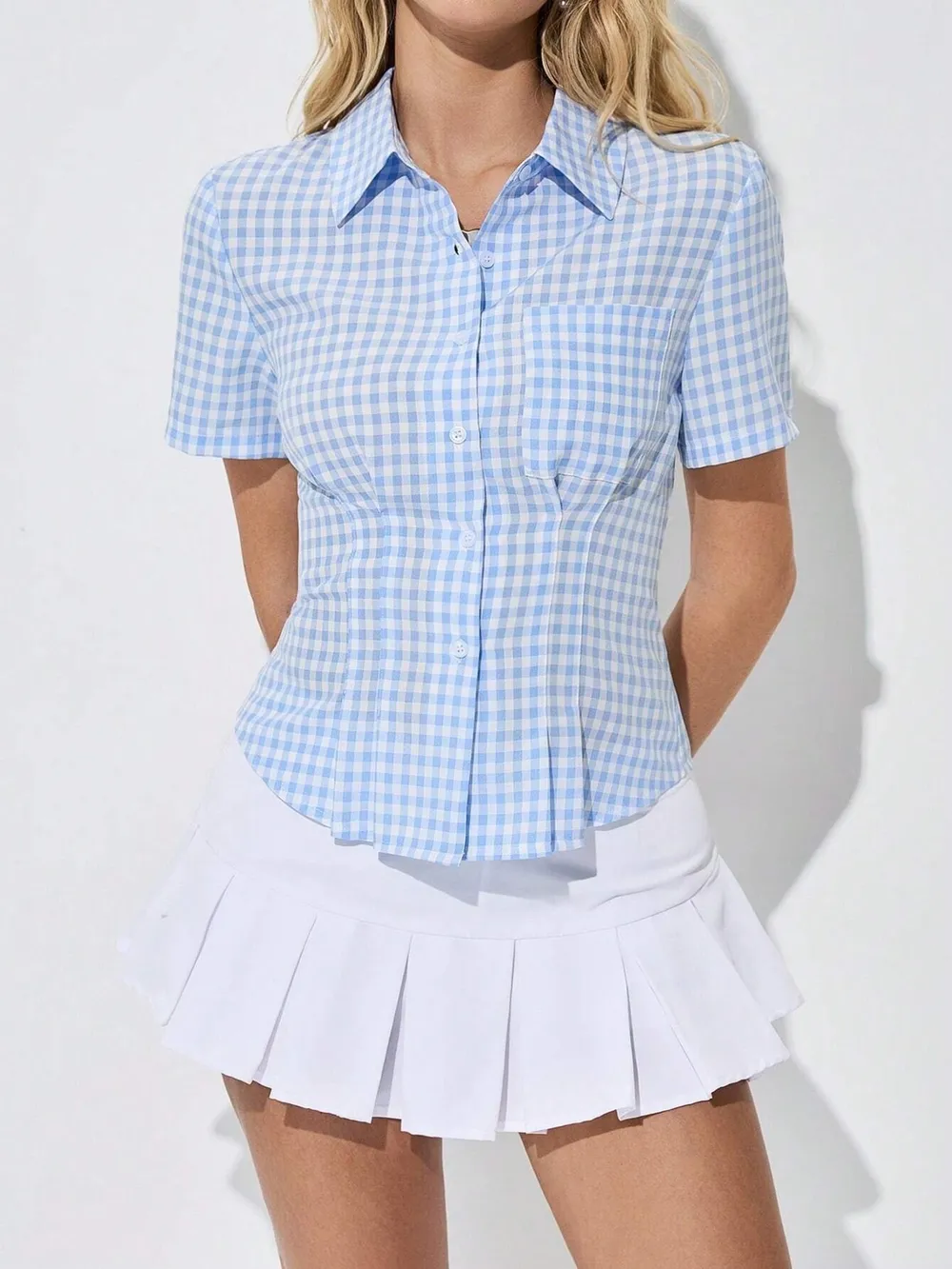 Gingham Short Sleeve Button-Up Shirt, image 3