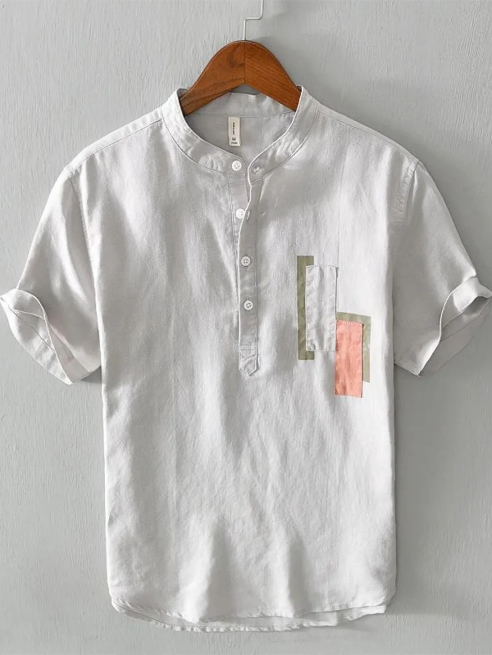 Men's Plus Size Geometric Contrast Half Button T-Shirt