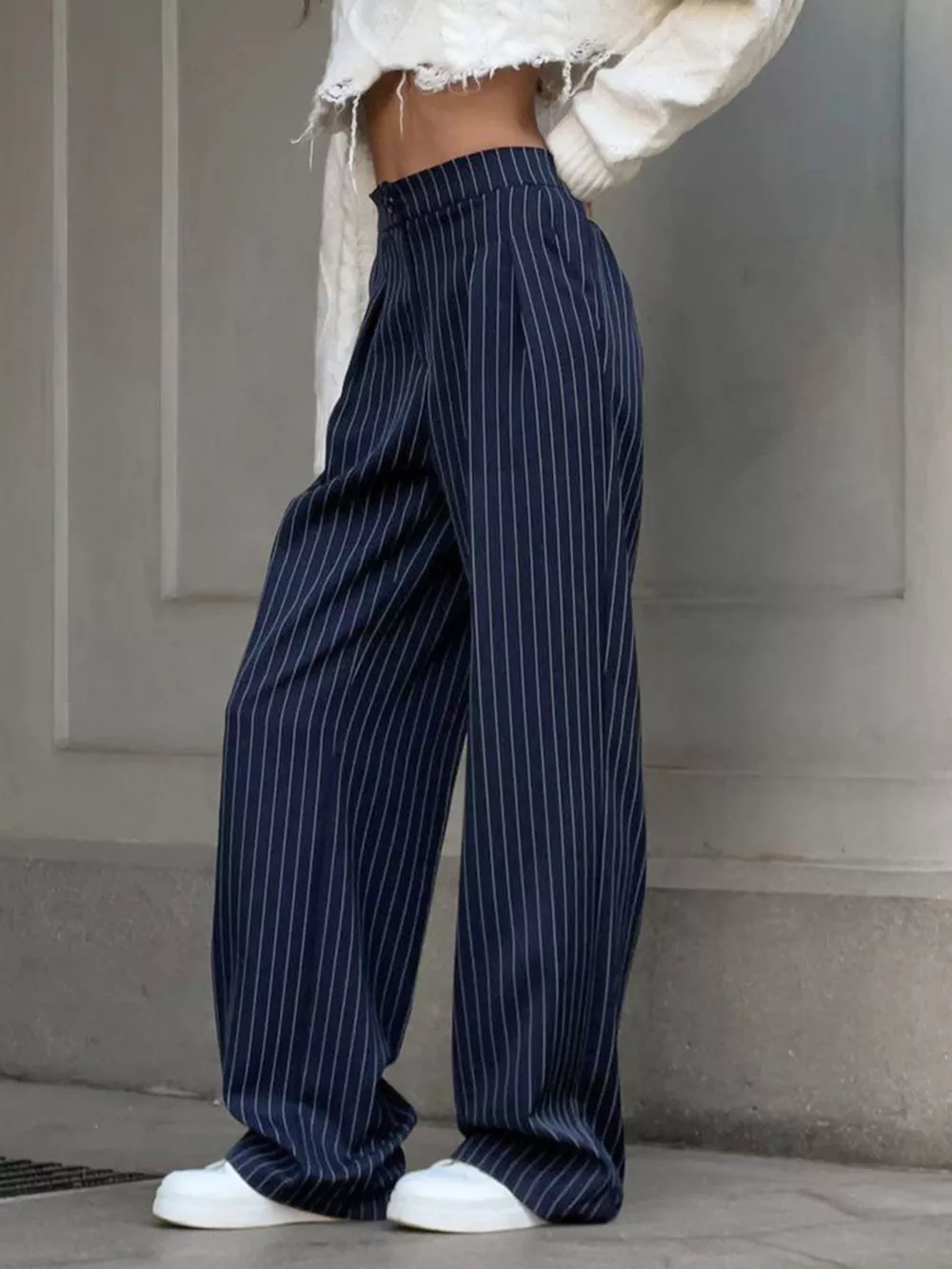 High-Waisted Pinstripe Wide-Leg Pants, image 2