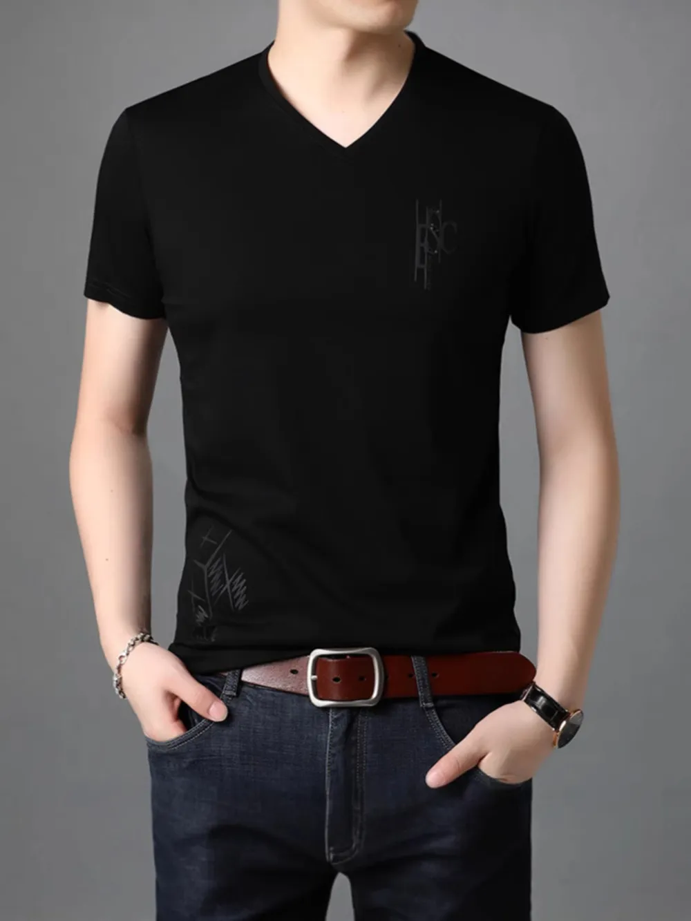 Men's Full Size V-Neck Short Sleeve T-Shirt Plus Size, image 2