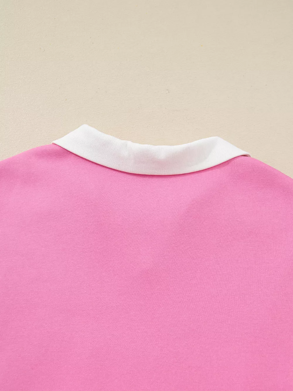 Plus Size Contrast Polo Collar Floral Patchwork Elastic Cuffs Long Sleeve Top, image 5