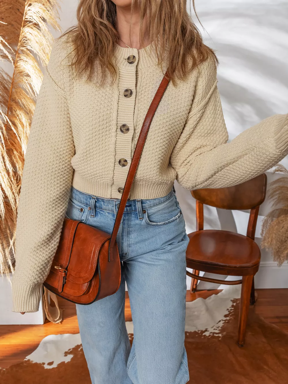 Button Front Cropped Cardigan, image 4