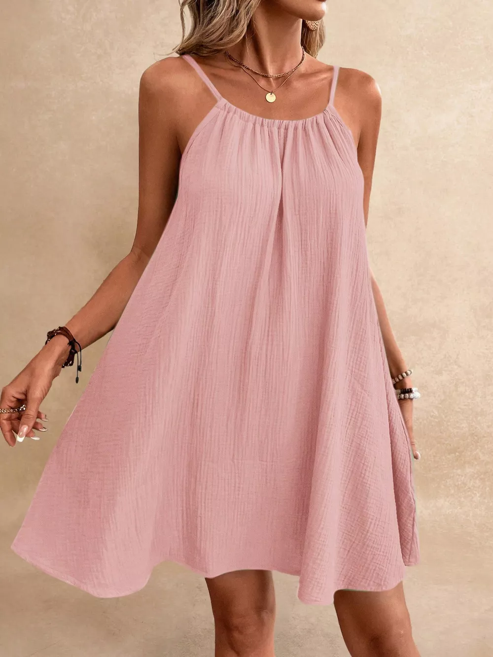 Casual Spaghetti Strap Gauze Dress, image 8