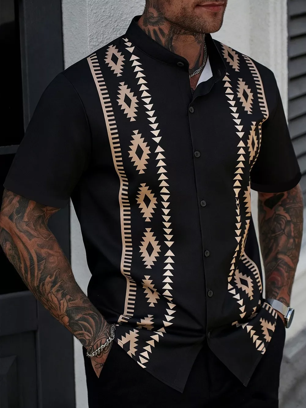 Men's Geometric Print Short Sleeve Shirt, image 6