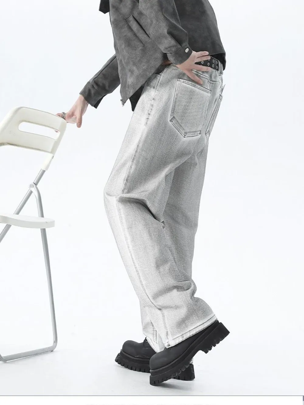 Men's Plus Size Wide Leg High Waisted Jeans, image 4