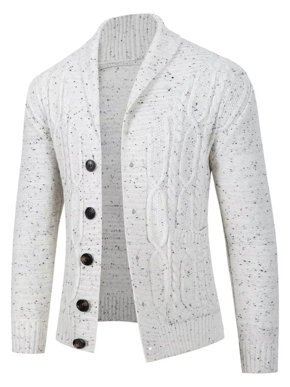 Men's Plus Size Speckled Cable Knit Shawl Collar Cardigan, image 2