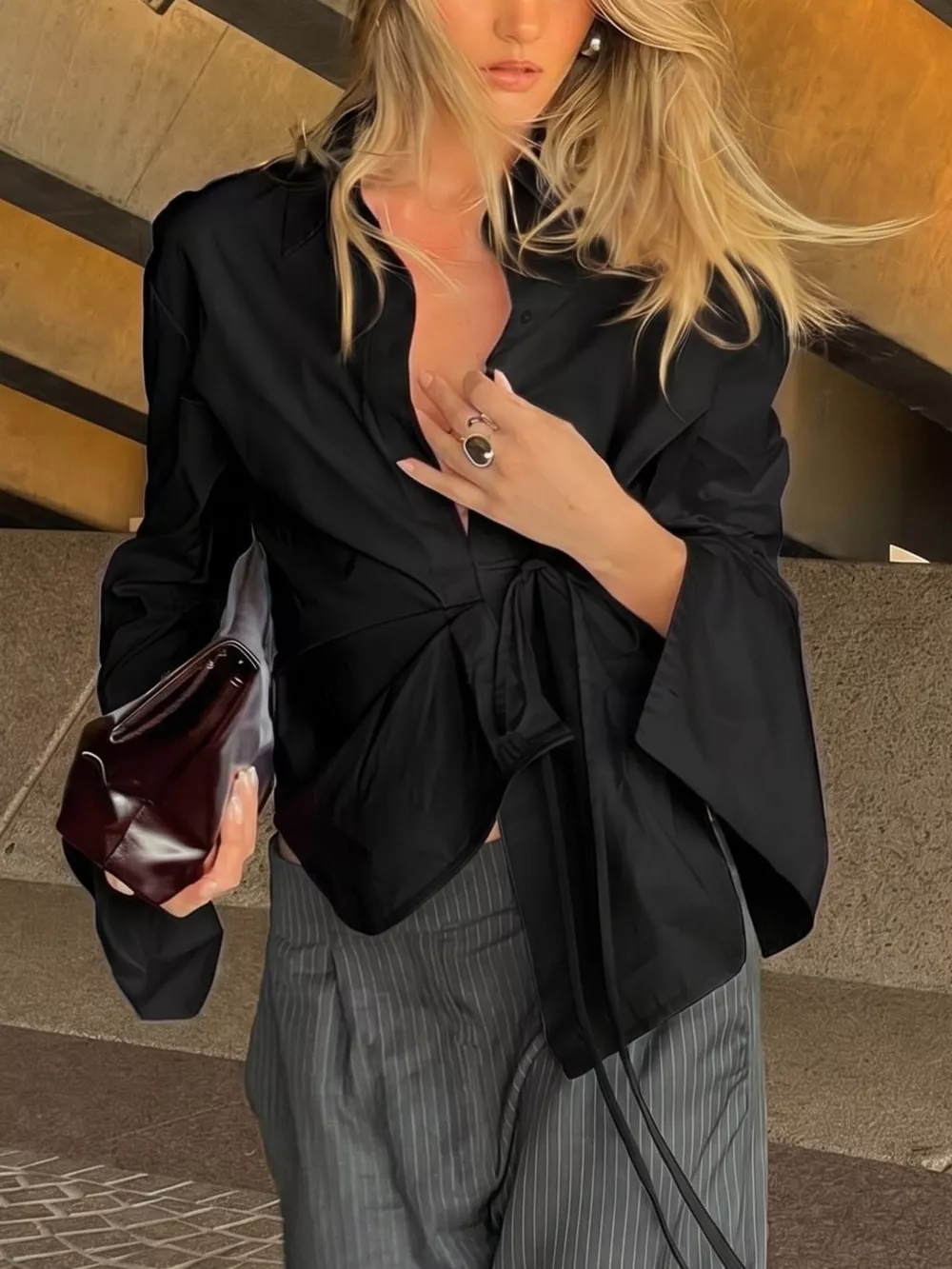 Tie-Waist Detail Wrap-Front Shirt, image 21
