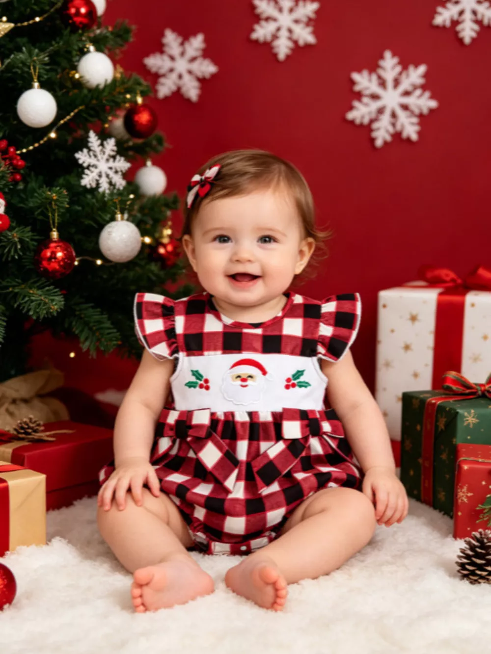 Children's Christmas Ruffle Bodysuit with Embroidery, image 3