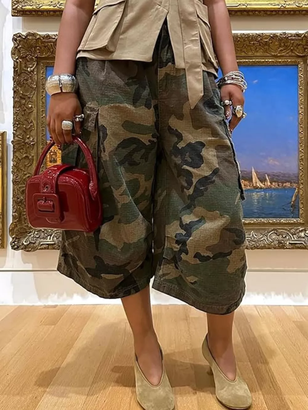 Camouflage Cargo Cropped Pants, image 5