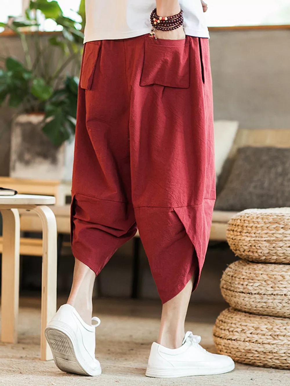 Men's Plus Size Embroidered Koi Fish Harem Pants, image 3