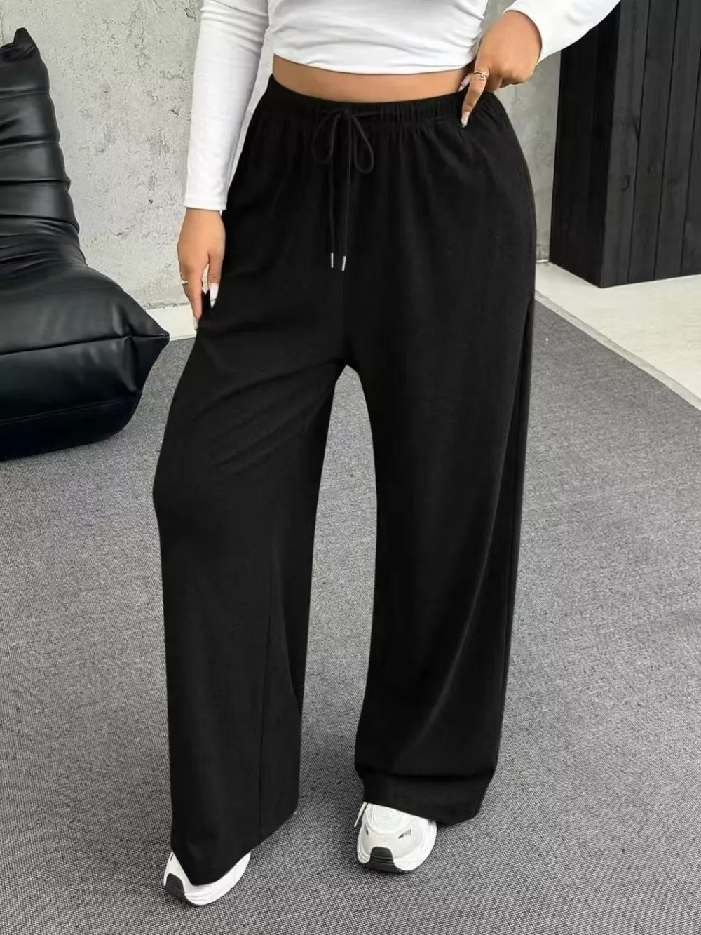 Full Size Drawstring Wide Leg Pants Plus Size