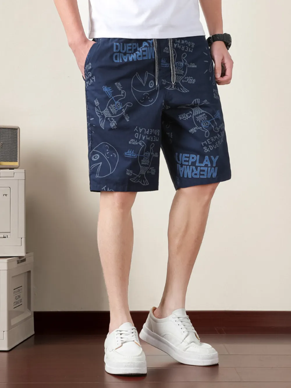 Men's Plus Size Printed Drawstring Shorts, image 3
