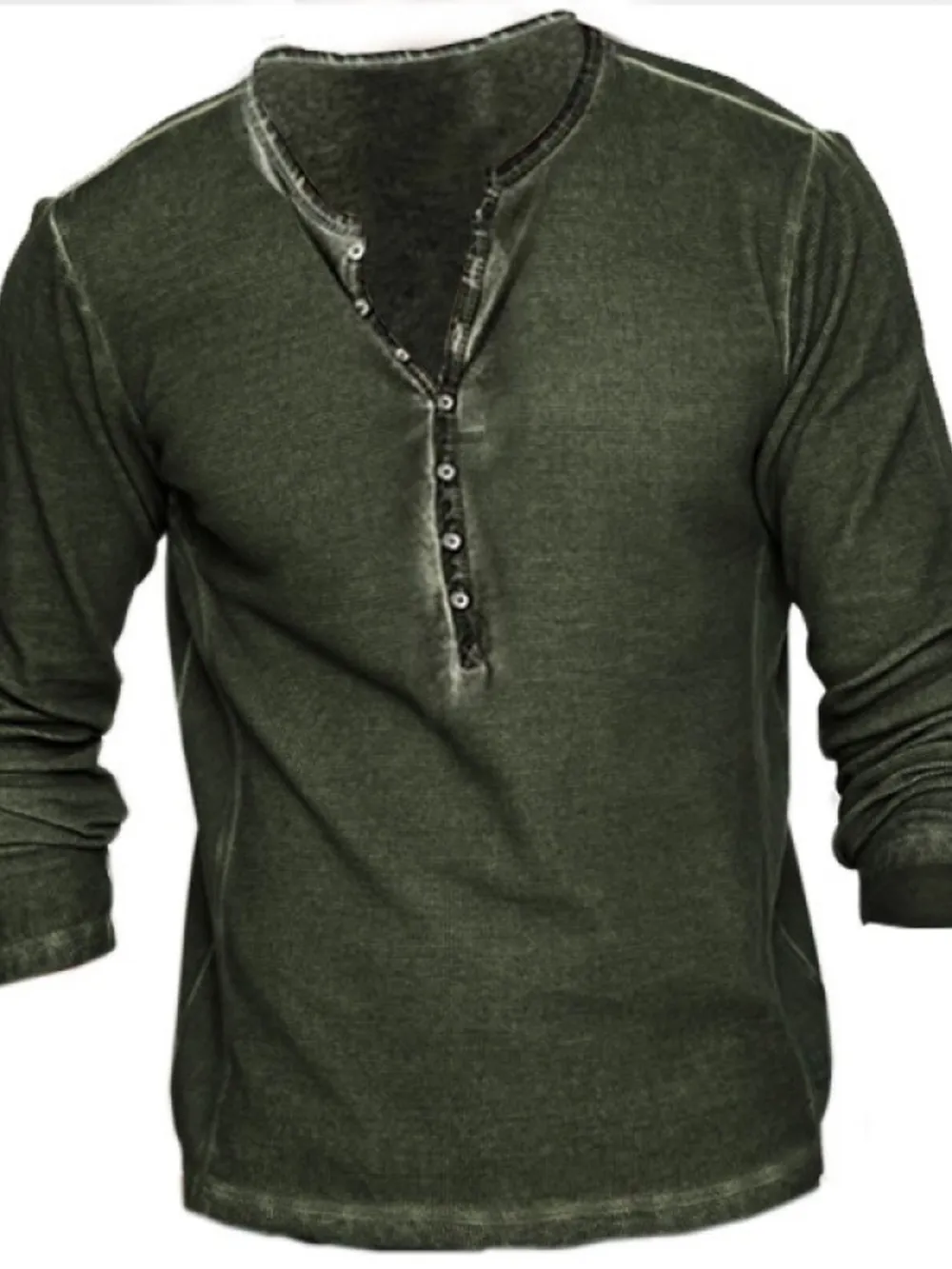Men's Full Size Retro Long Sleeve Henley T-Shirt Plus Size, image 2