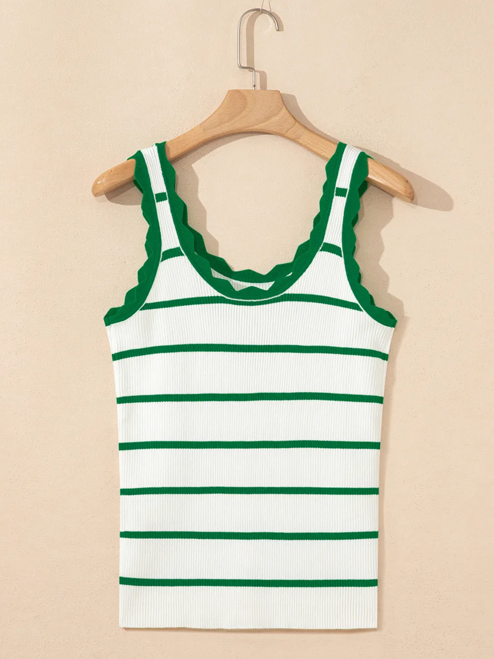 Stripe Scalloped Edge Crew Neck Knit Tank Top, image 13