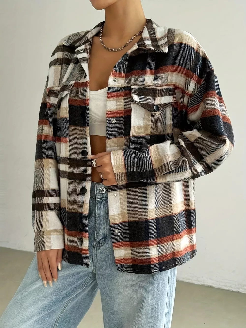 Relaxed Fit Plaid Snap Down Shirt, image 3