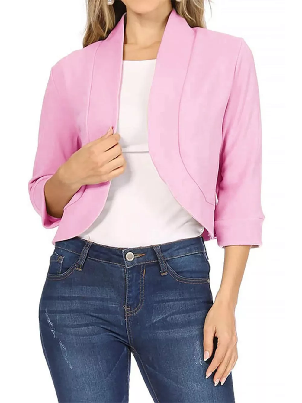 Full Size Cropped Open Front Blazer Plus Size, image 7