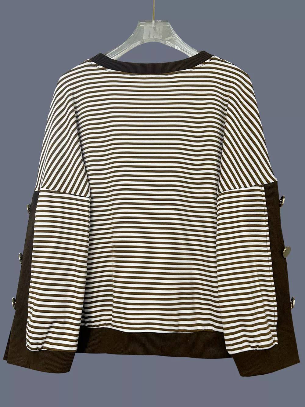 Striped Button Decor Dropped Shoulder Sweatshirt, image 5
