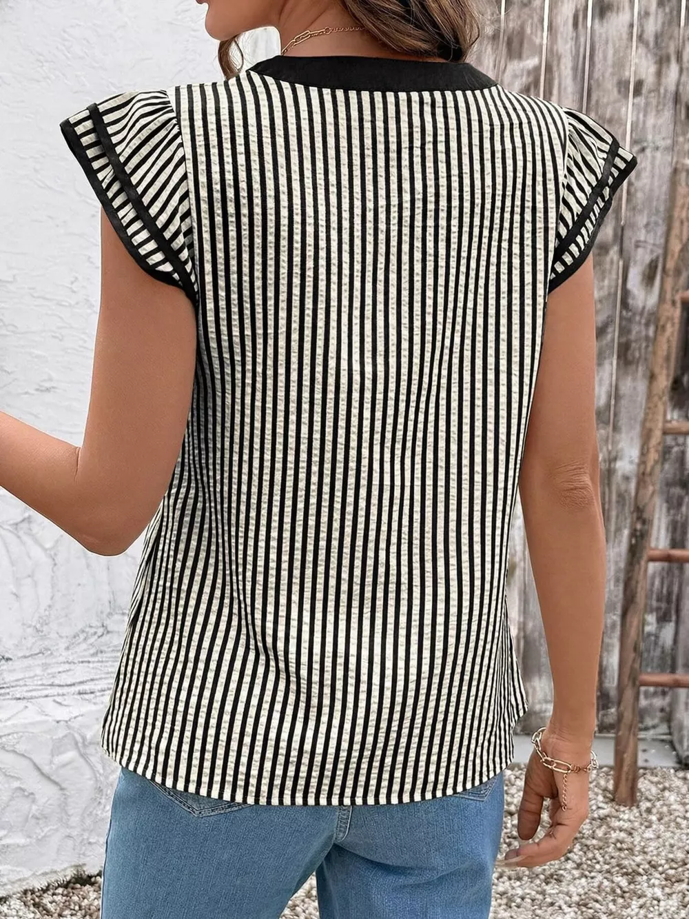 Striped Ruffle Sleeve Blouse, image 4