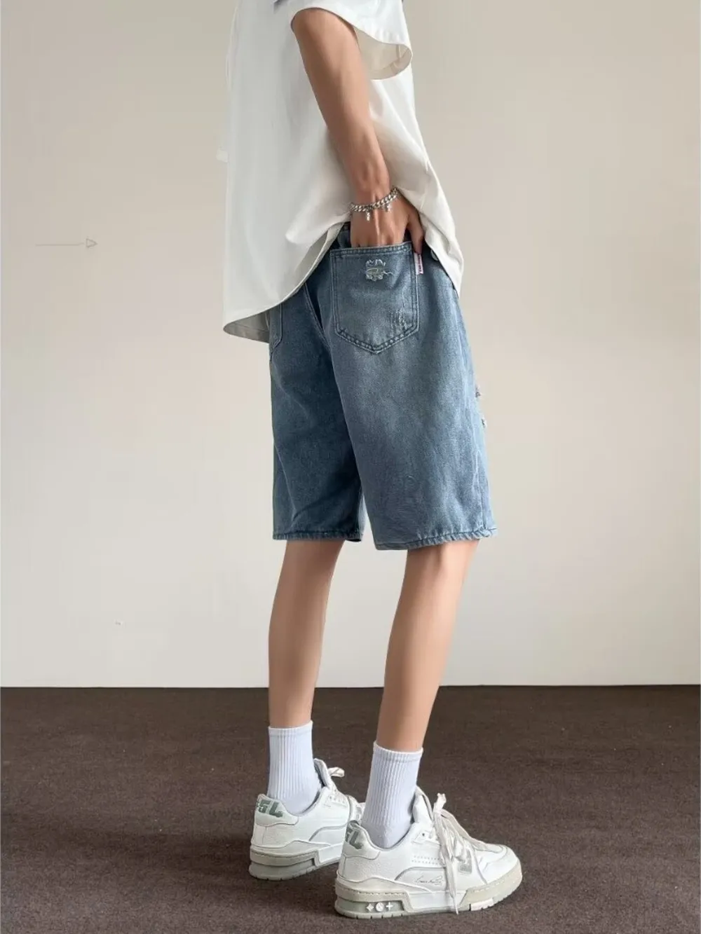 Men's Full Size Ripped Casual Loose Fit Denim Shorts Plus Size, image 4
