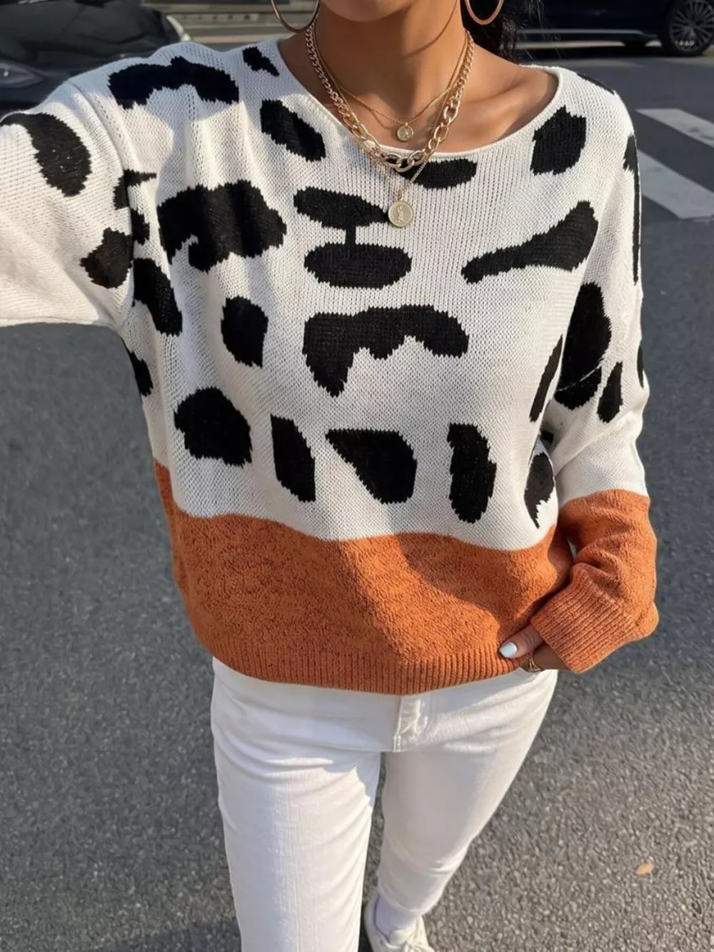 Full Size Leopard One Shoulder Sweater Plus Size, image 4
