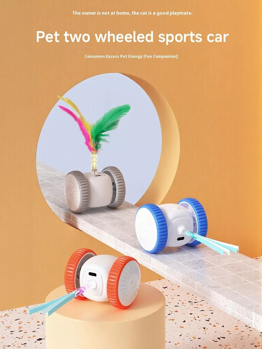 Interactive Self-Rotating Feather Pet Chase Toy, image 9