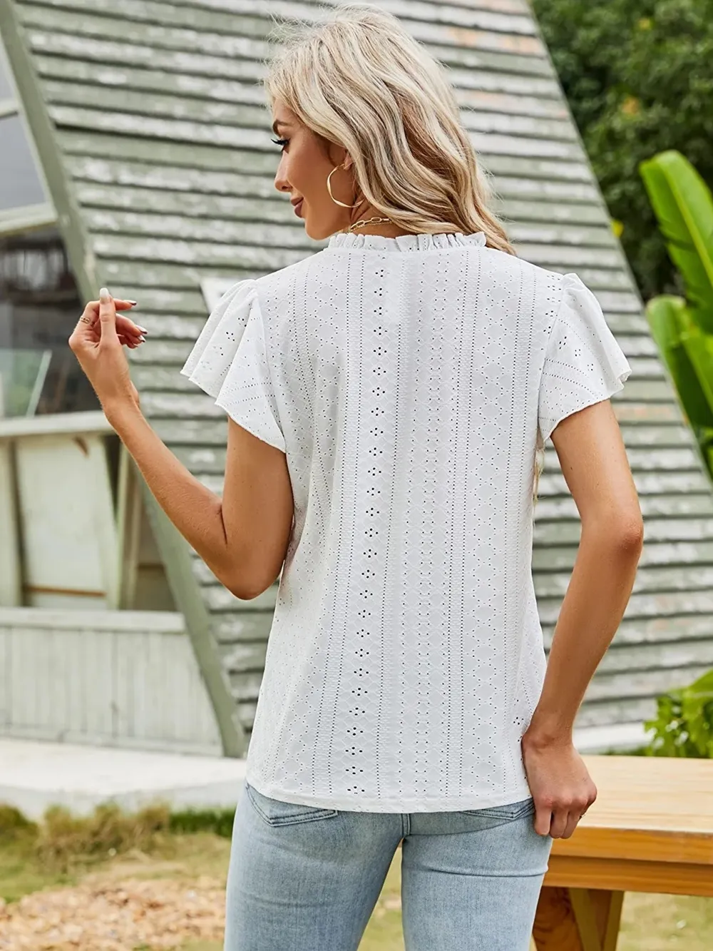 Eyelet Notched Short Sleeve T-Shirt, image 3