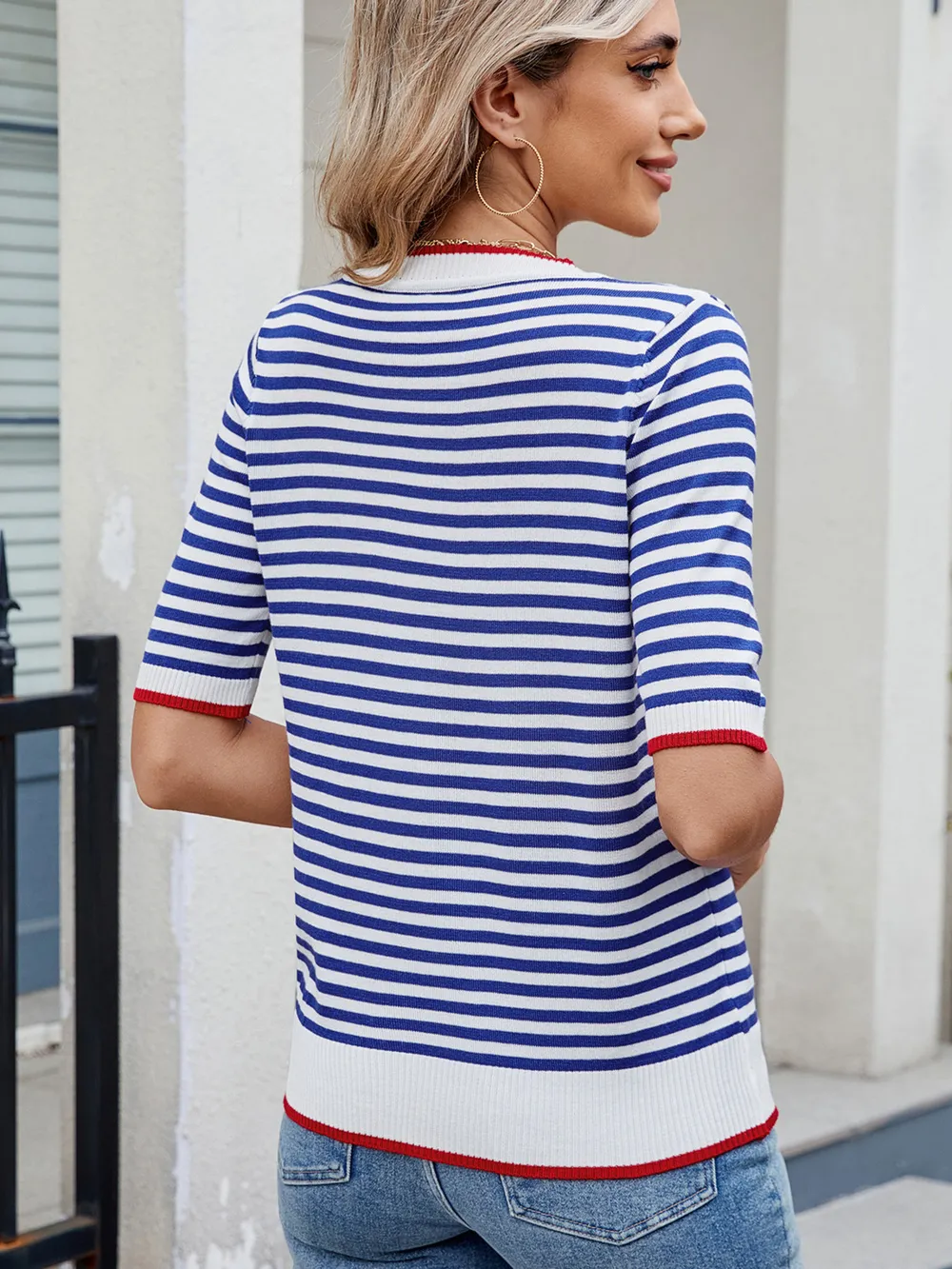 Striped Casual T-Shirt with Contrast Trim, image 12