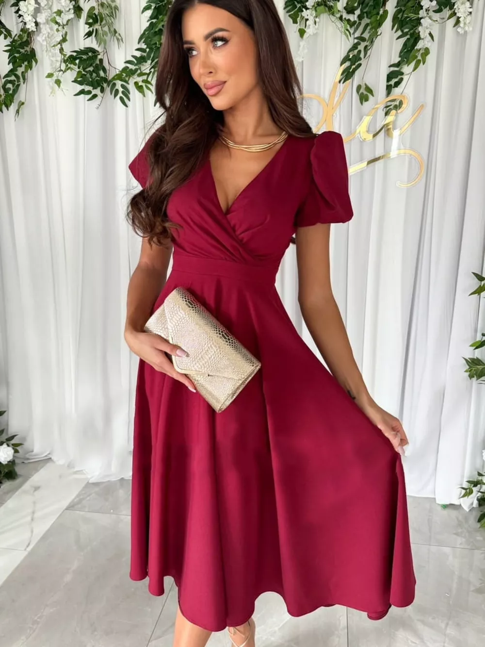 Surplice Short Sleeve Midi Dress, image 6