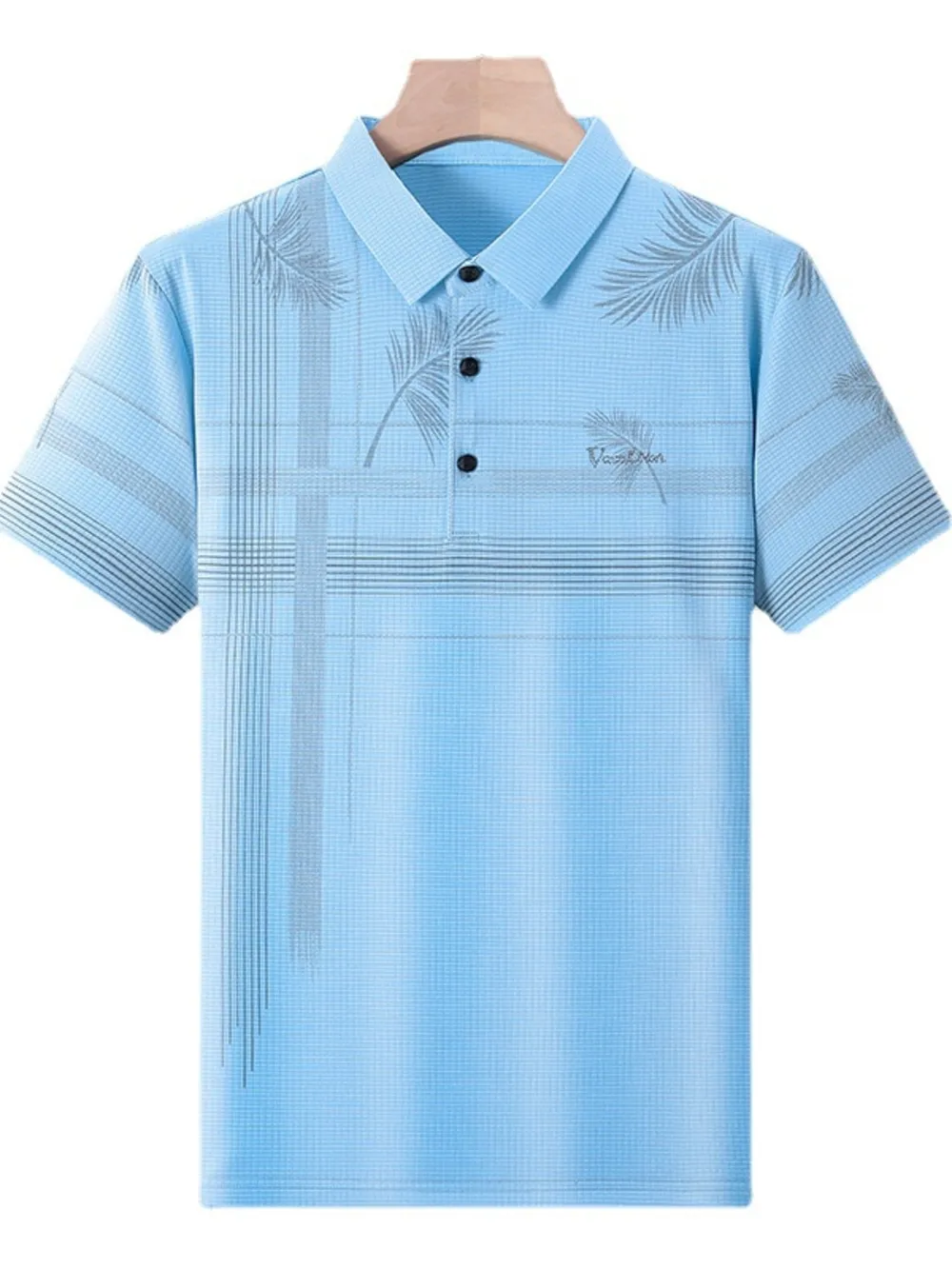 Men's Plus Size Palm Leaf Print Short Sleeve Polo Shirt, image 4