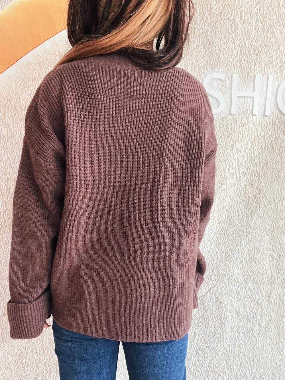 Button-Front Ribbed Cardigan with V-Neck, image 10