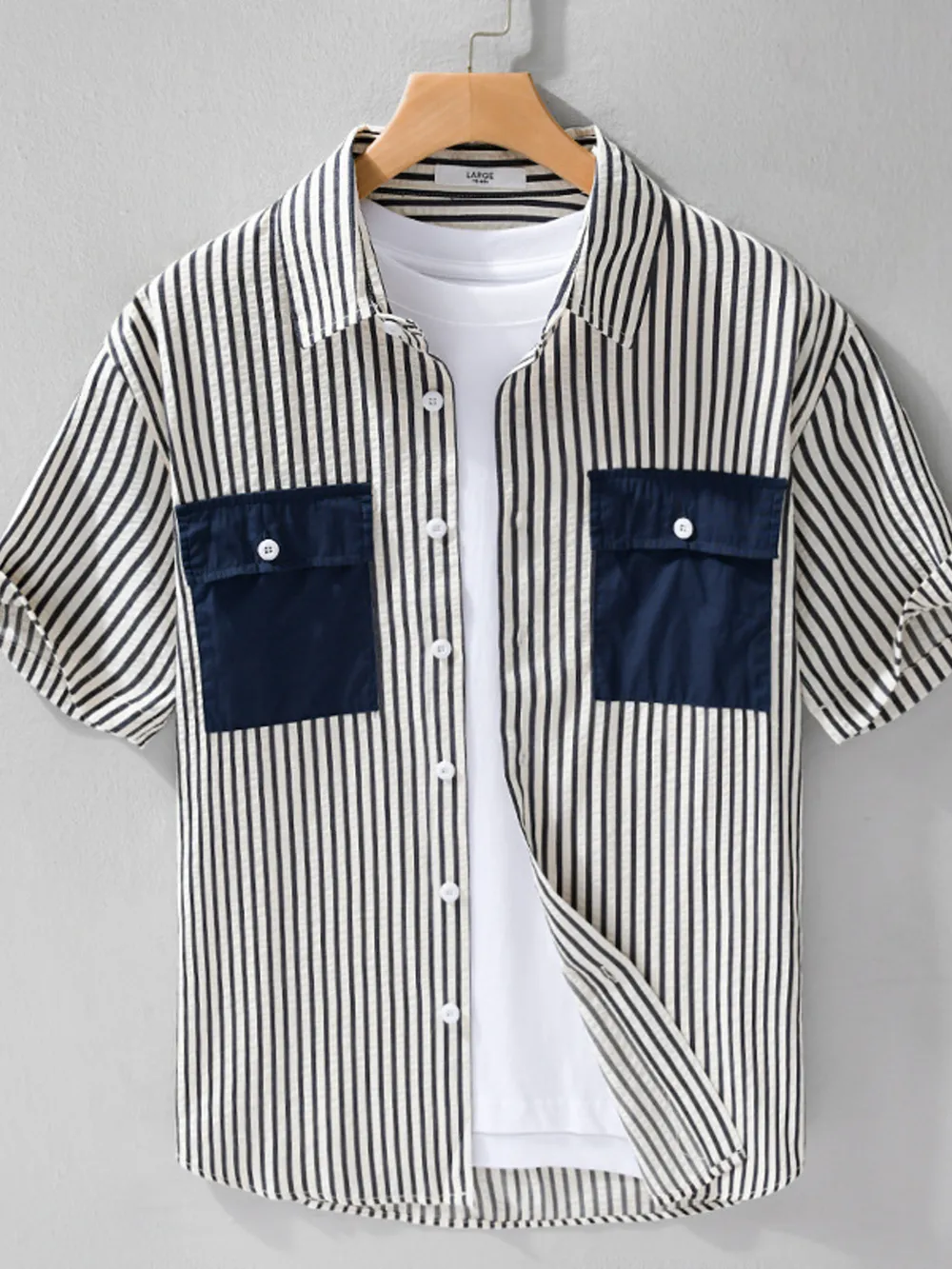 Men's Plus Size Striped Button Up Short Sleeve Shirt