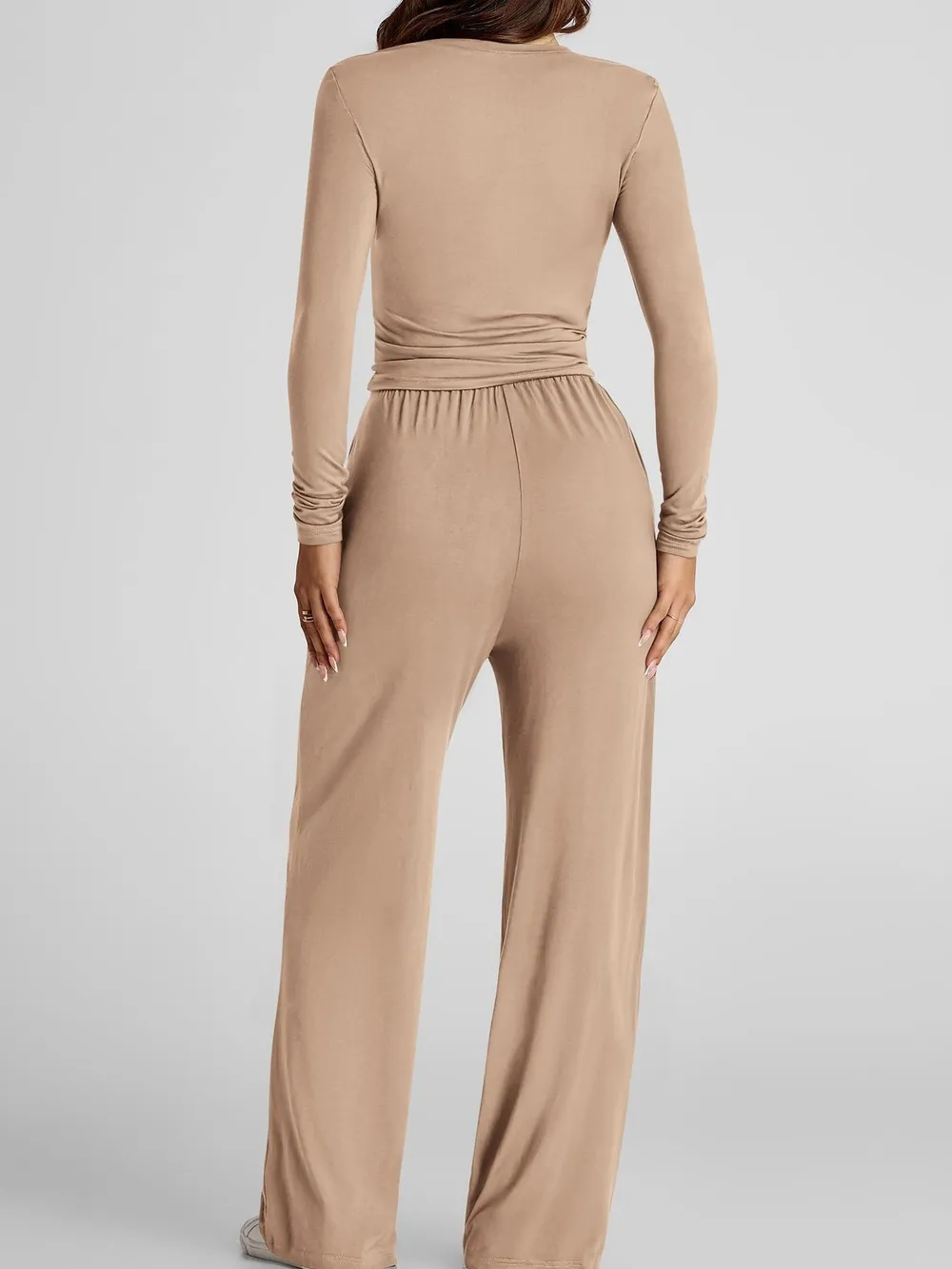 Round Neck Long Sleeve Top and Pants Set, image 3