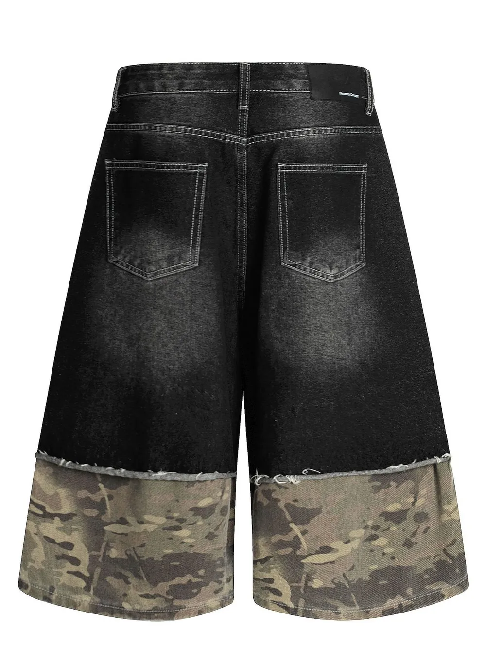 Men's Distressed Camo Panel Denim Shorts, image 3