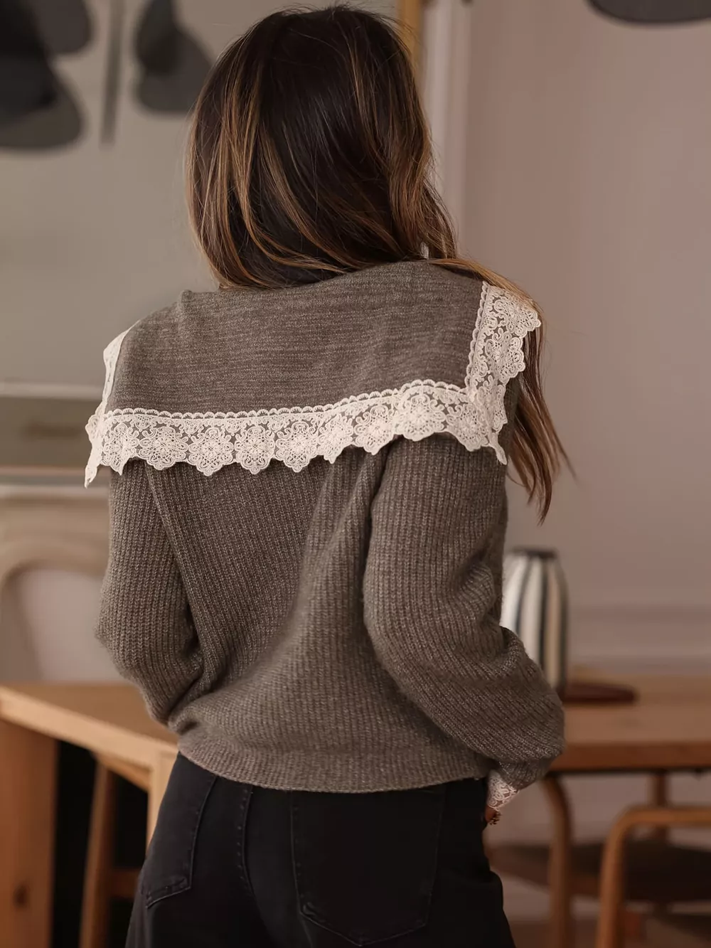 Lace Trim Button Up Cardigan, image 3