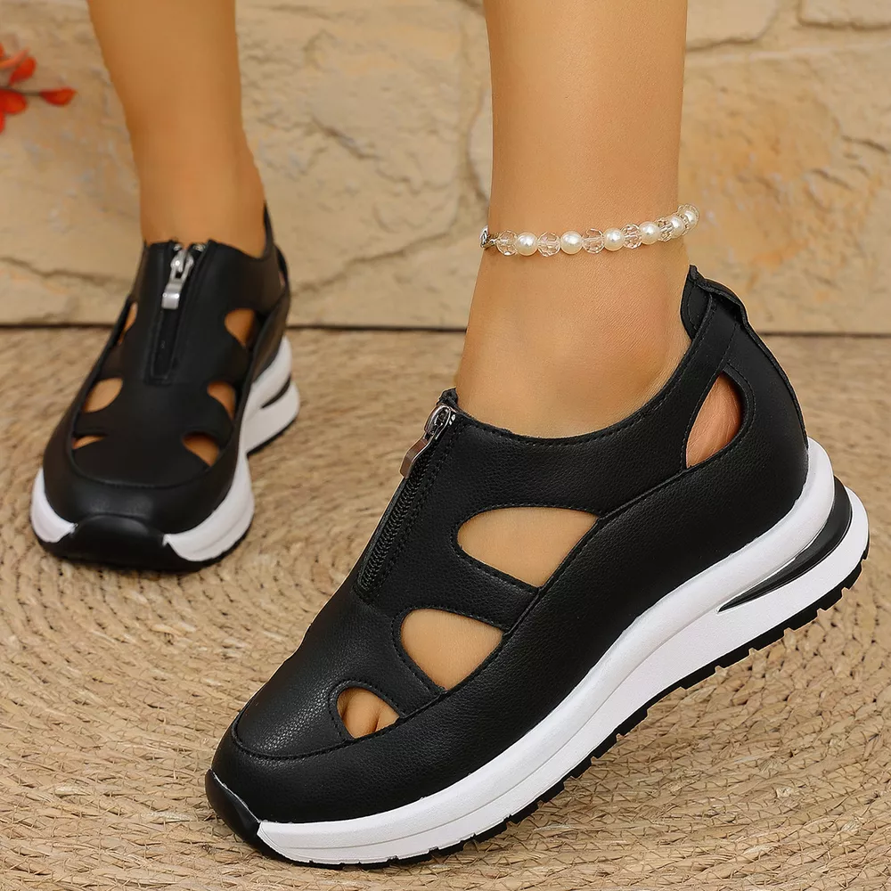 Cutout Zipper Wedge Sneakers, image 2