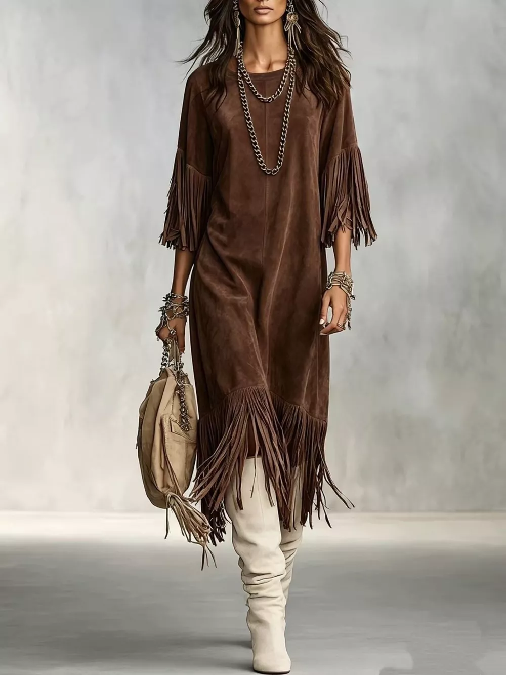 Fringed Round Neck Midi Dress, image 5