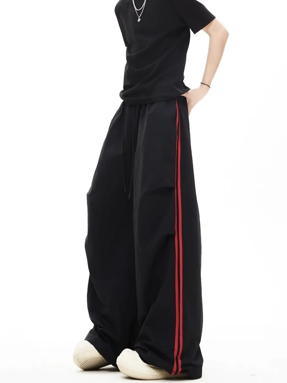 Men's Wide-Leg Pants with Side Stripes, image 2