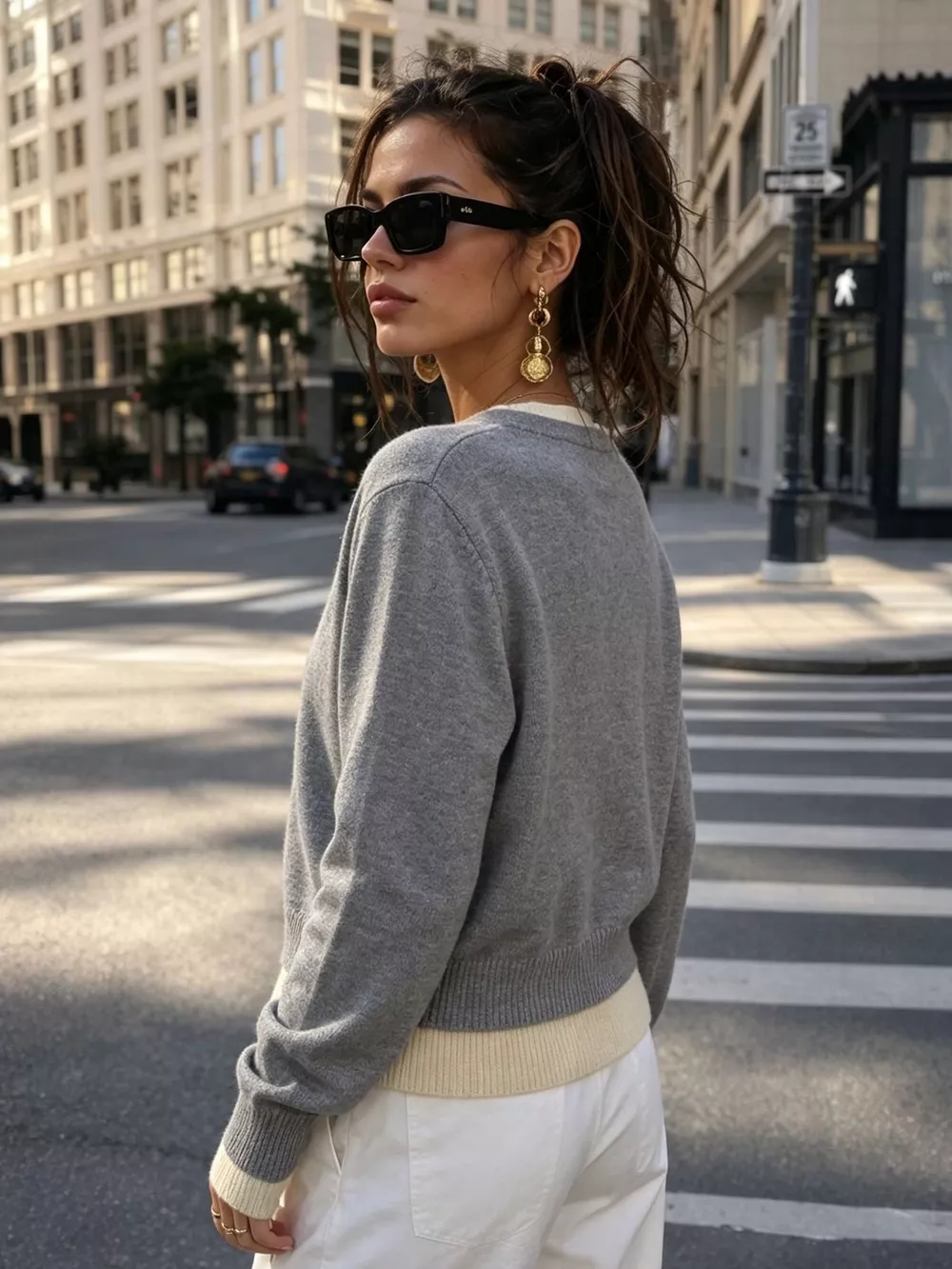 V-Neck Button-Down Contrast Layered Cardigan, image 5