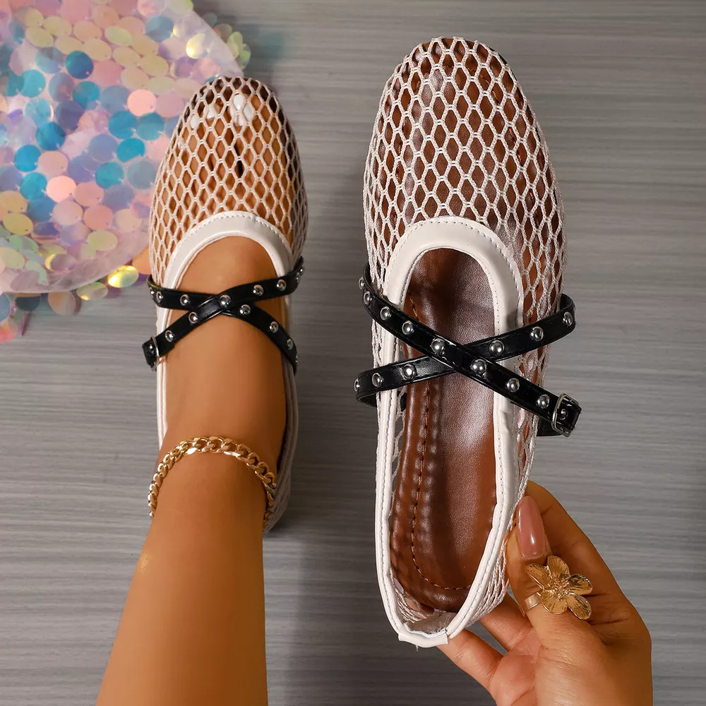 Hollow-Out Studded Slip-Ons, image 3